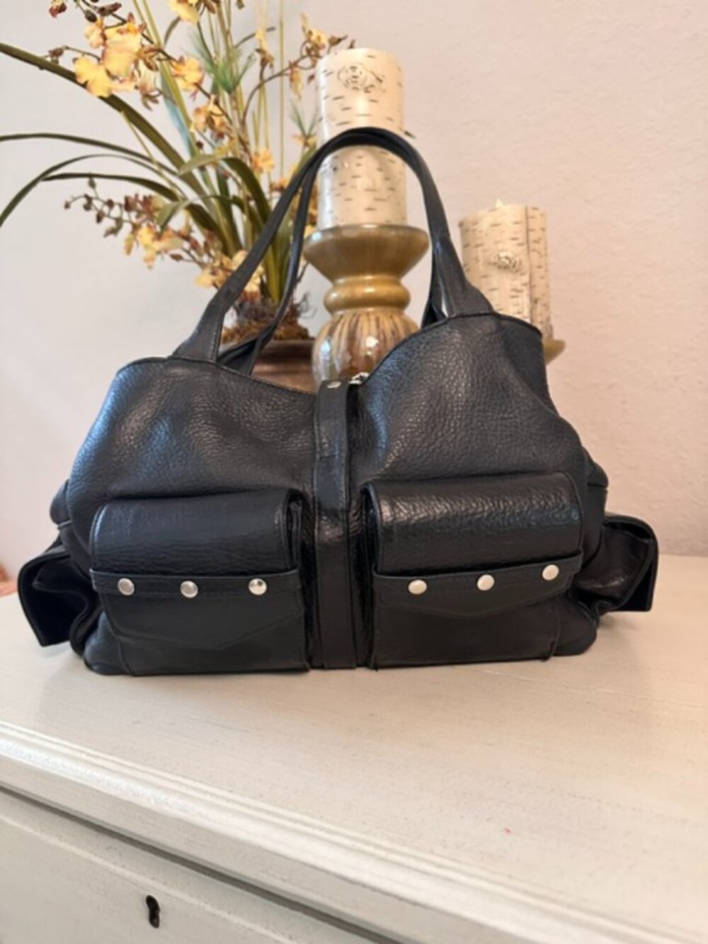 Botkier "Biker Bag" Black Leather with Chrome-EUC
